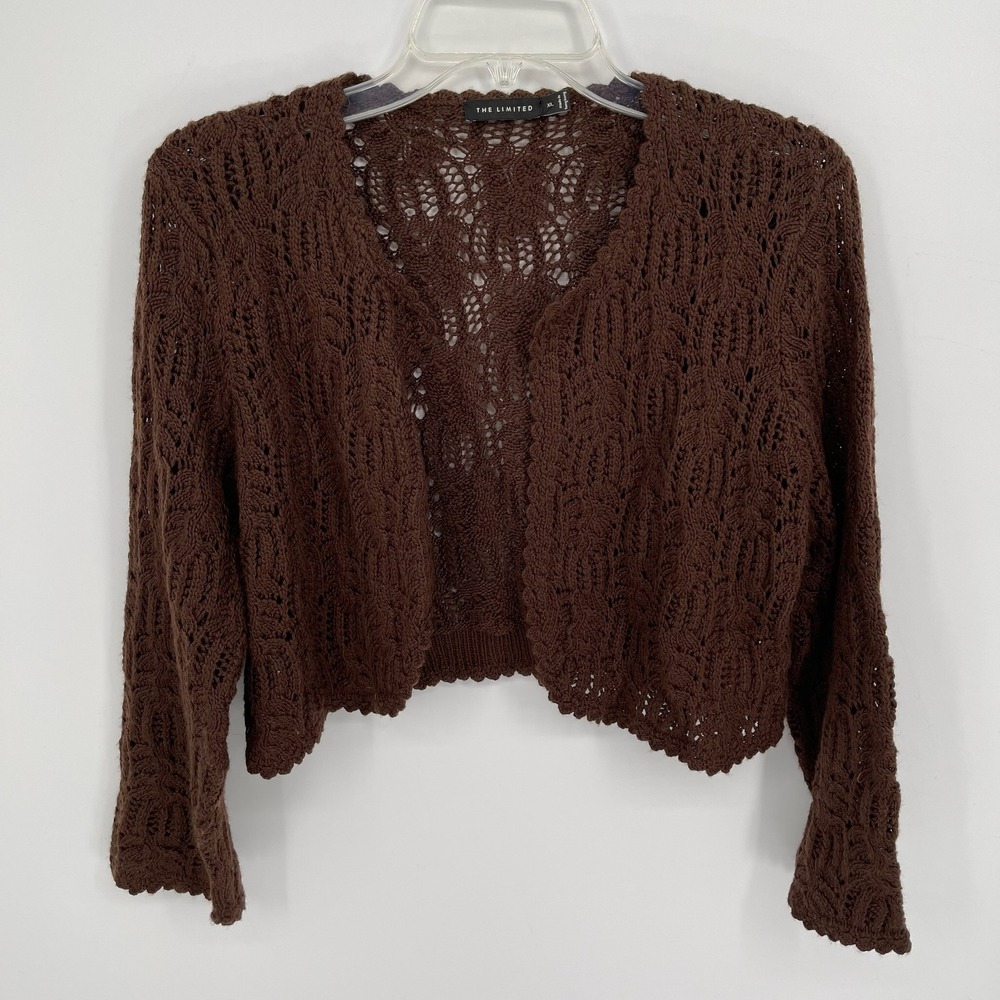 The Limited Women's Brown Open Front Pointelle Knit Cropped Bolero Shrug Size XL